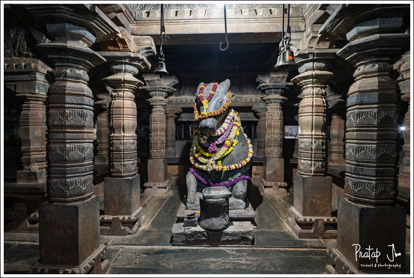 Nandi Statue inside Madhukeshwara Temple in Banavasi