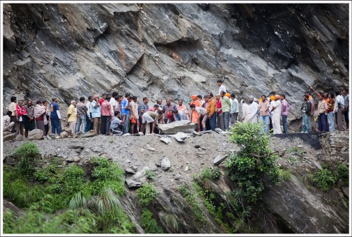 Clearing a landslide on the way to Govindghat