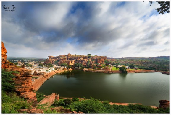 View of Aghastya lake from the Caves at Badami