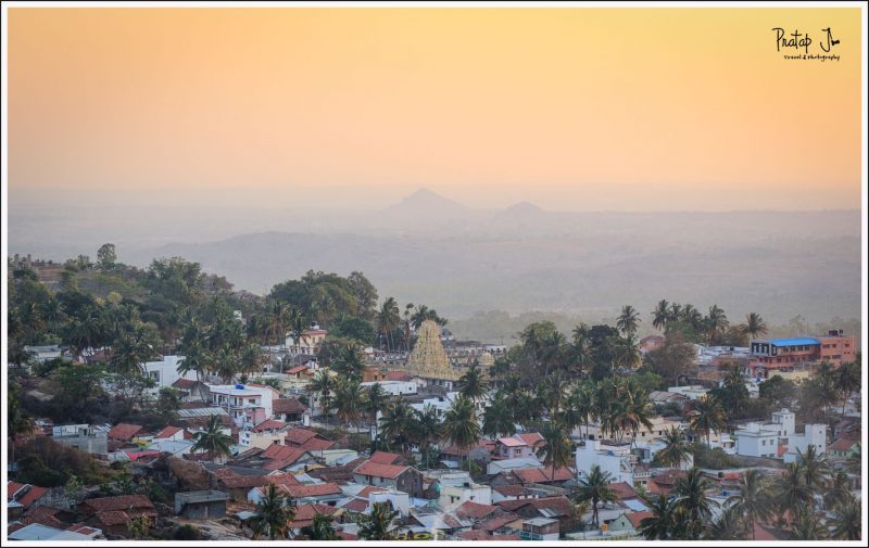 A view of Melkote town at sunset