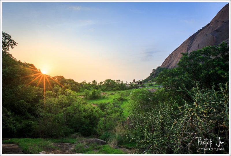 Savandurga temple during sunset