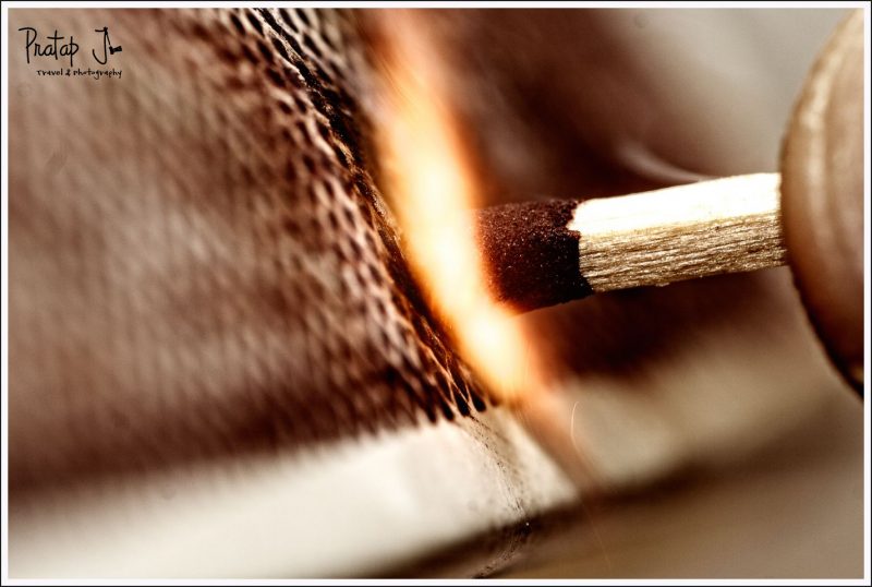 Close up a matchstick with a spark