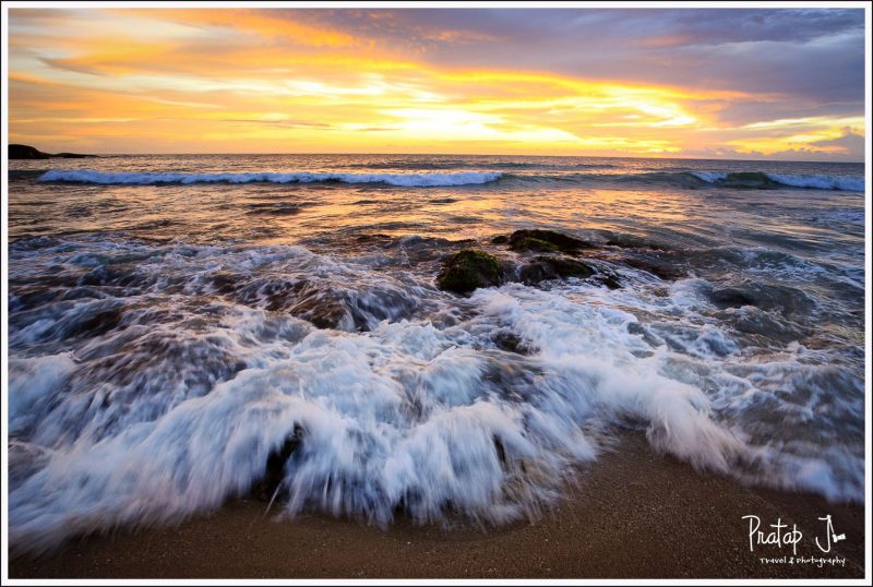 Crashing waves at Sunset in Kanyakumari