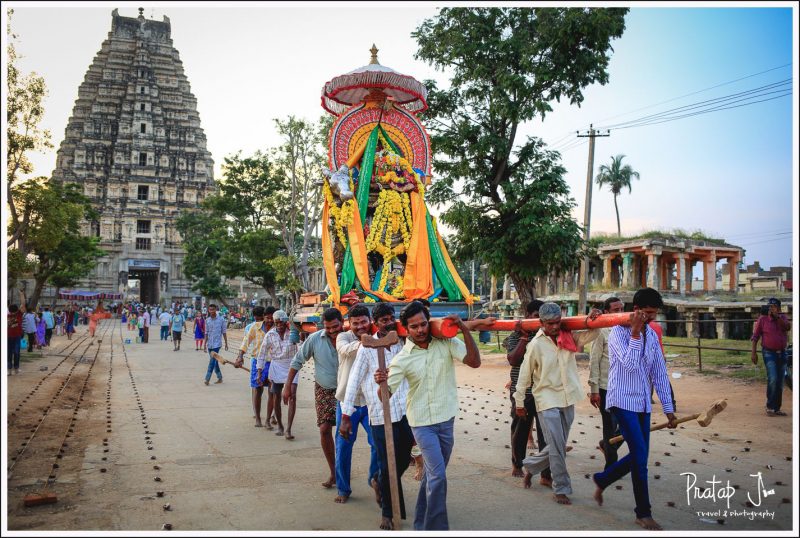 Lakshmi the elephant leads the idol at Virupaksha outside the temple.