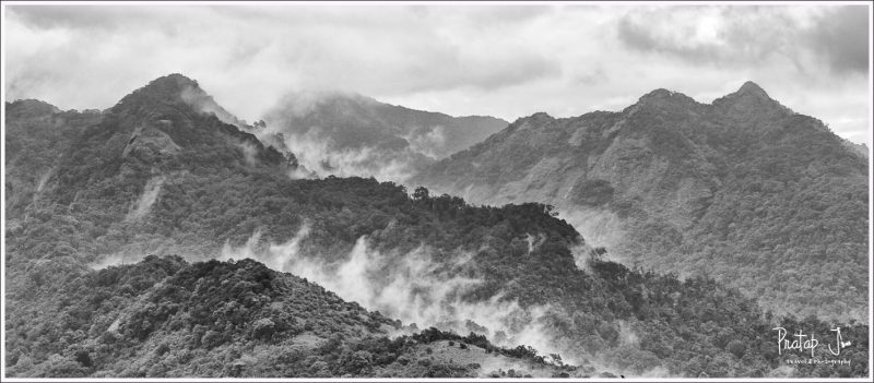 Black and white photo of sunrise in the western ghats