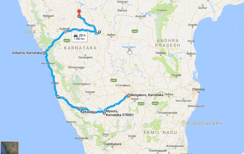 Karnataka Road Trip Map